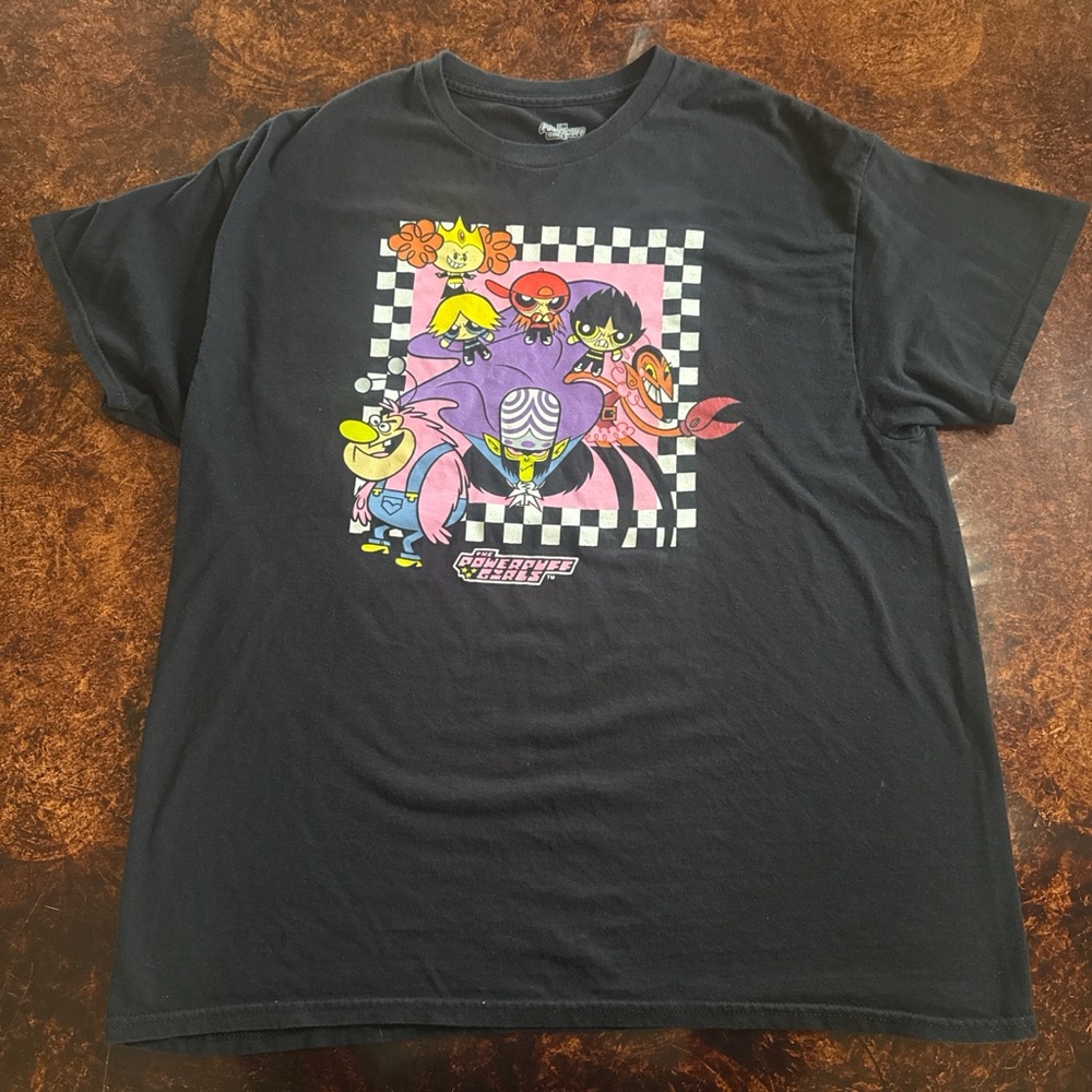 Cartoon Network Black Short Sleeve Tee with Multicolor Powerpuff Girls Graphic